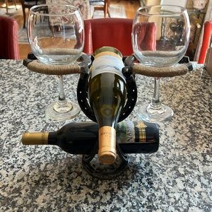 Horseshoe Wine Bottle and Wine Glass Holder